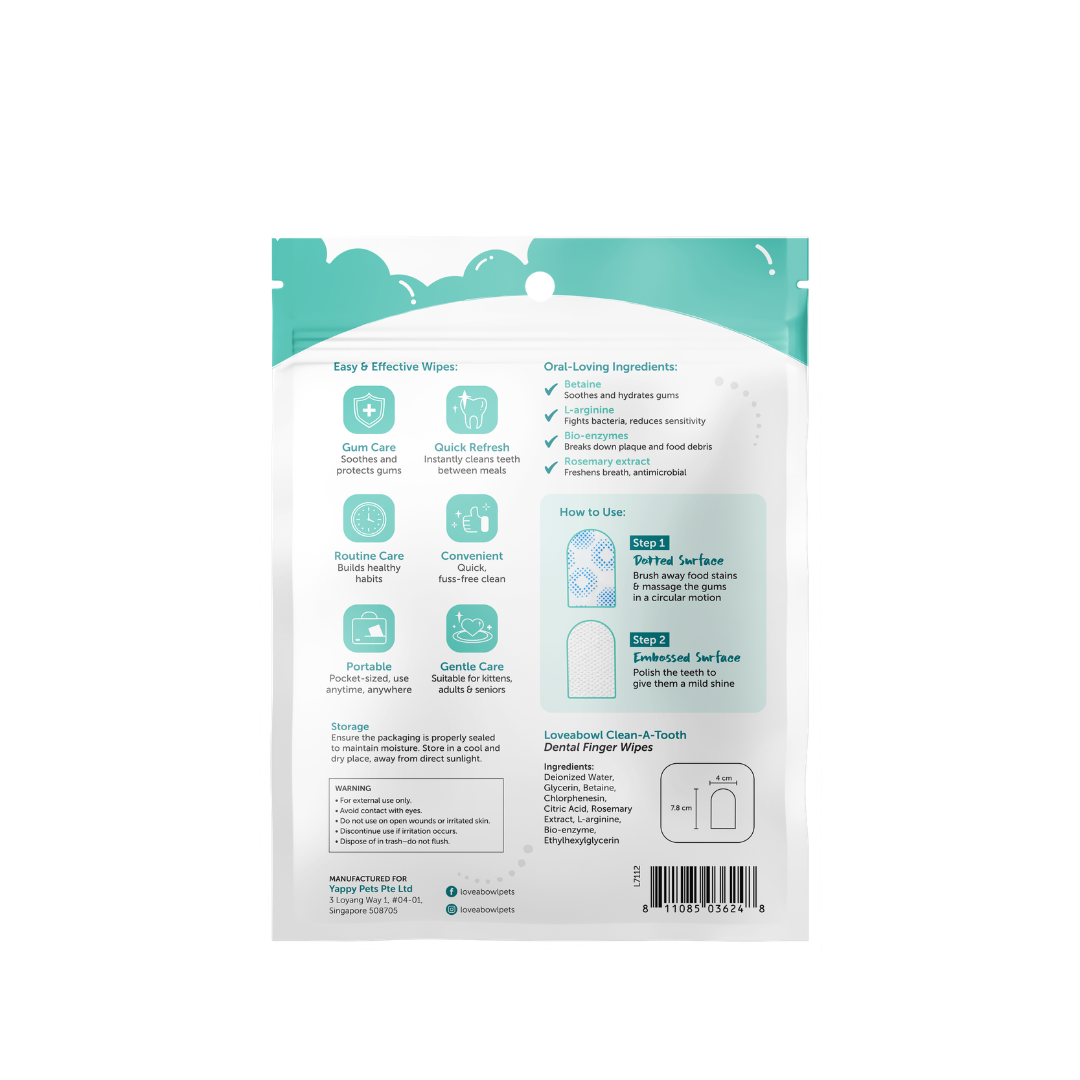 Loveabowl Clean-A-Tooth Cat Dental Wipes Unscented 50pcs